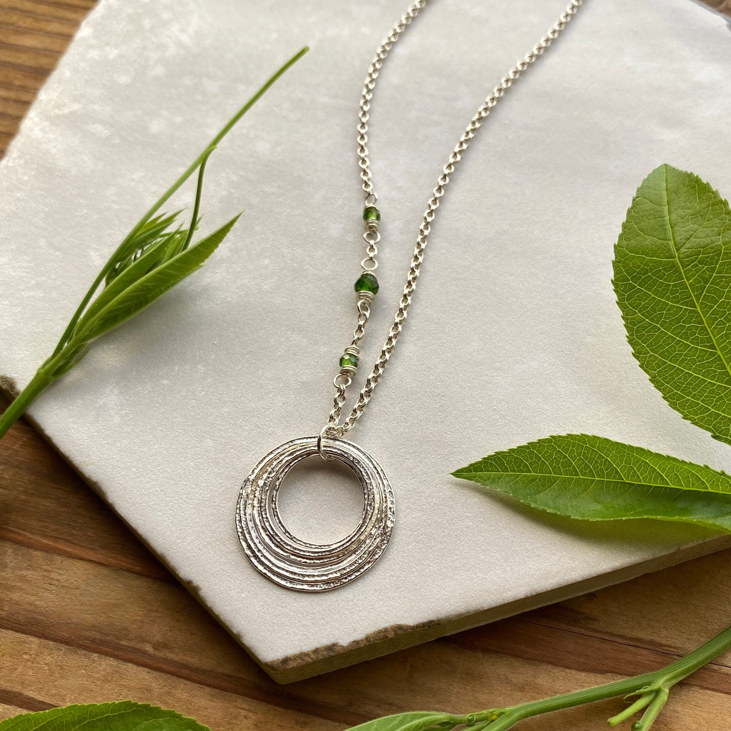 70th Birthday Minimalist Birthstone Necklace, Handcrafted Sterling Silver Seven Circle Pendant, 7 Rings for 7 Decades, 70th Birthday Gift