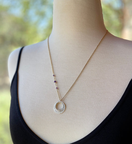 Minimalist 8 Circle Pendant - 80th Birthday Milestone Mixed Metal Necklace - Sterling Silver Eight Rings for 8 Decades Sparkly Circles Pendant on Elegant 14K Gold Filled Chain - Handcrafted Unique Meaningful Jewelry Gift for Eightieth Birthdays