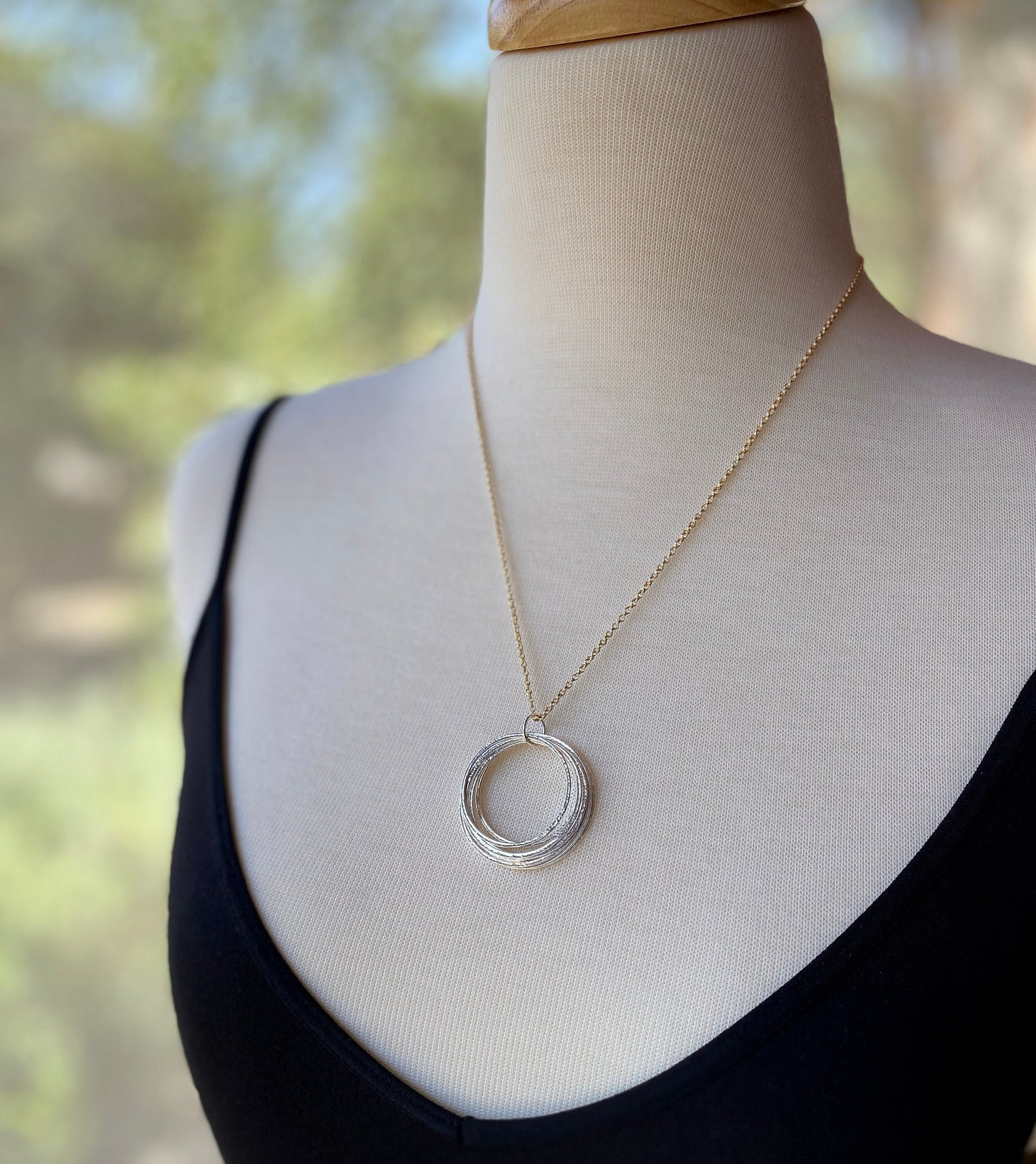 7 Circle 70th Birthday Milestone Necklace, Bold Sterling Silver Handcrafted Sparkly Circles Pendant, 7 Rings for 7 Decades, Large Circles