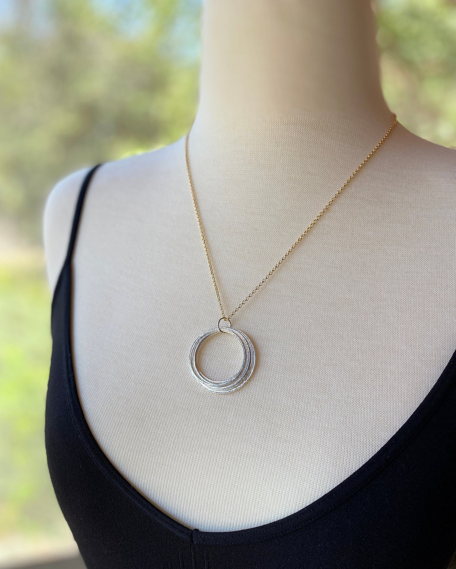 70th Birthday Mixed Metal Milestone Necklace, Handcrafted Bold Sparkly Circles Perfectly Imperfect Pendant on 14K Gold Filled Chain