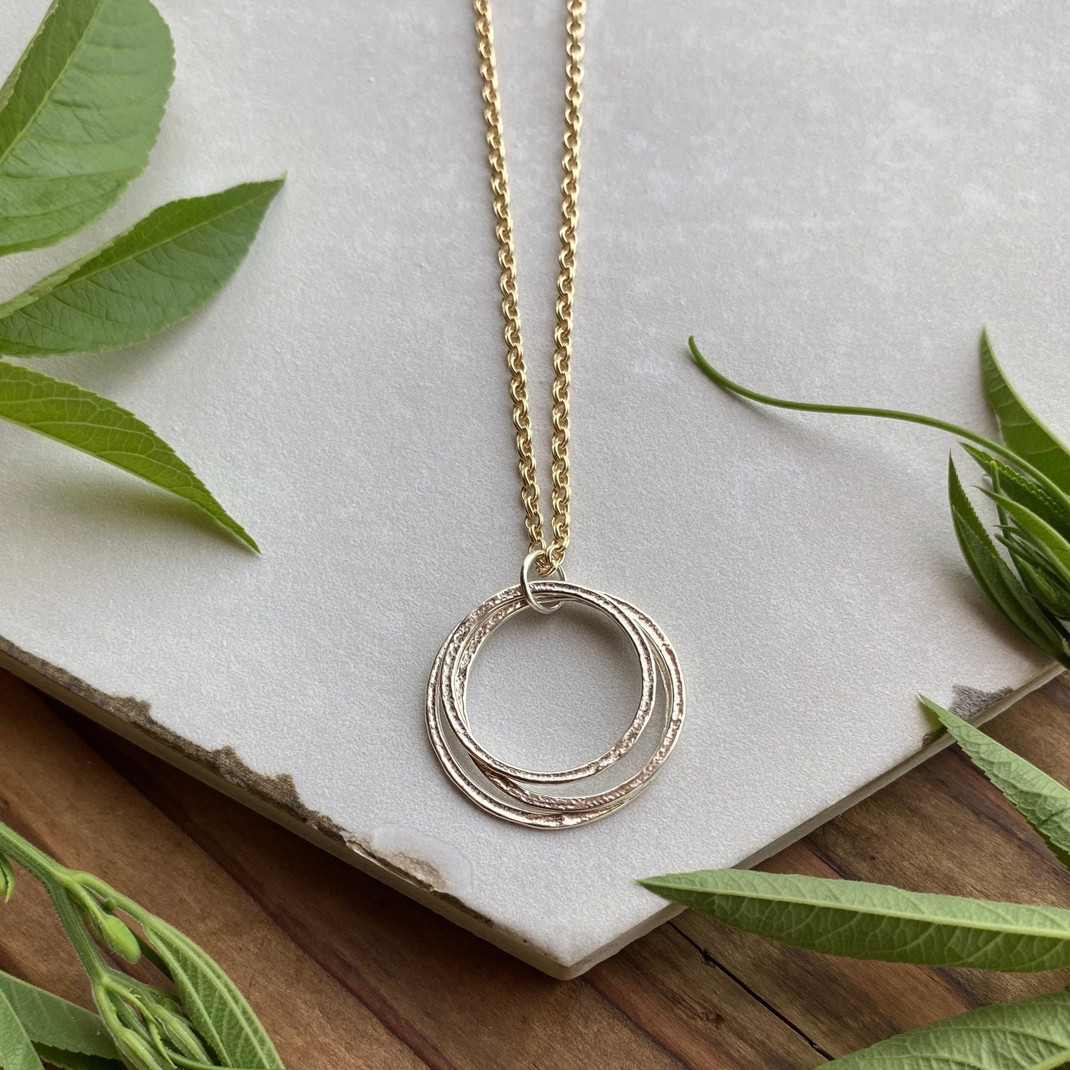 30th Mixed Metal Mid Size Milestone Birthday Necklace, Handcrafted Perfectly Imperfect Sterling Silver Sparkly Circles Pendant on Gold Chain