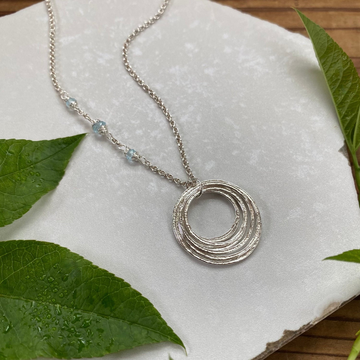 90th Birthday Minimalist Birthstone Necklace, Handcrafted Sterling Silver Nine Circle Pendant, 9 Rings for 9 Decades, 90th Birthday Gift