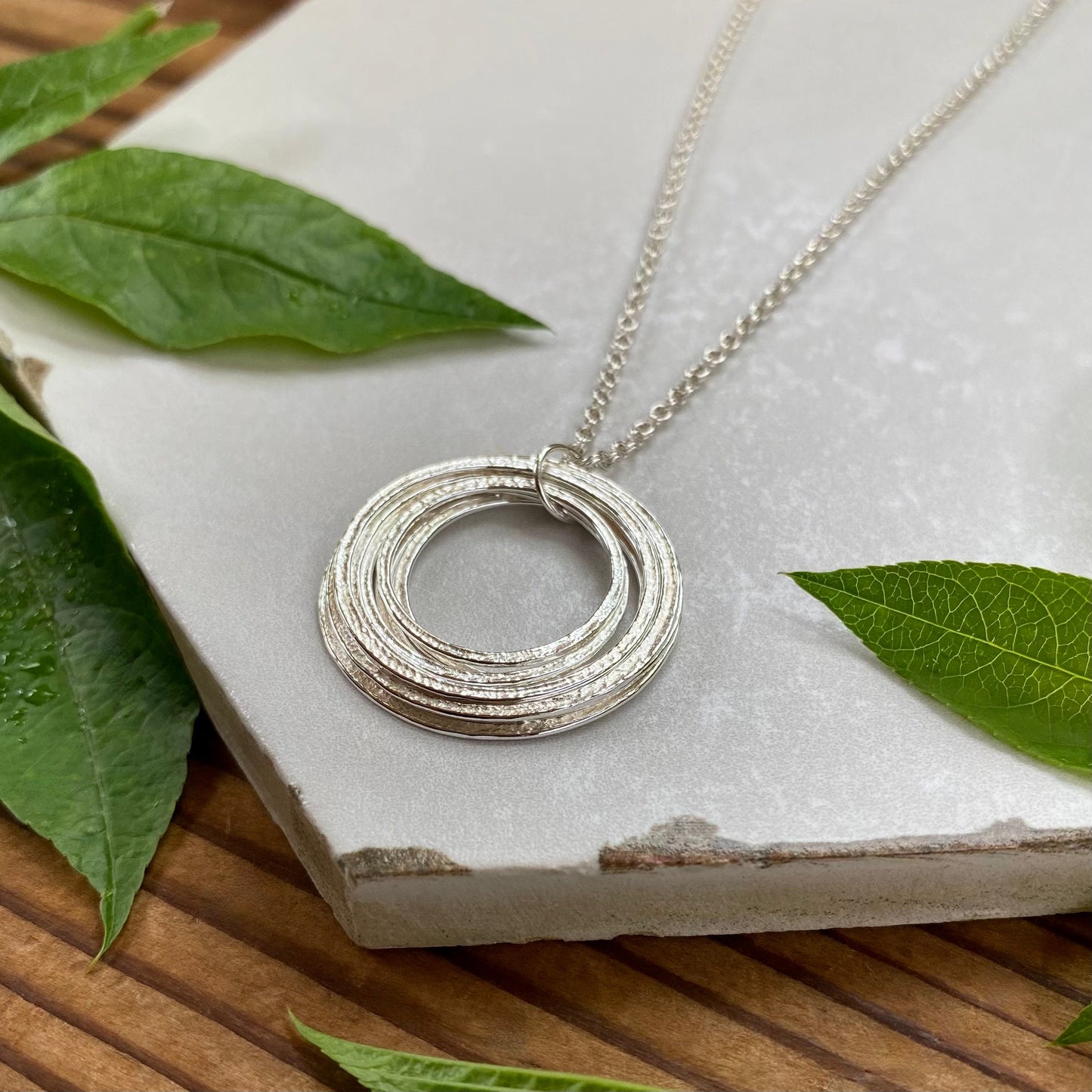 9 Circle 90th Birthday Milestone Necklace, Mid Size Handcrafted Sterling Silver Sparkly 9 Rings for 9 Decades Pendant, Meaningful Gift
