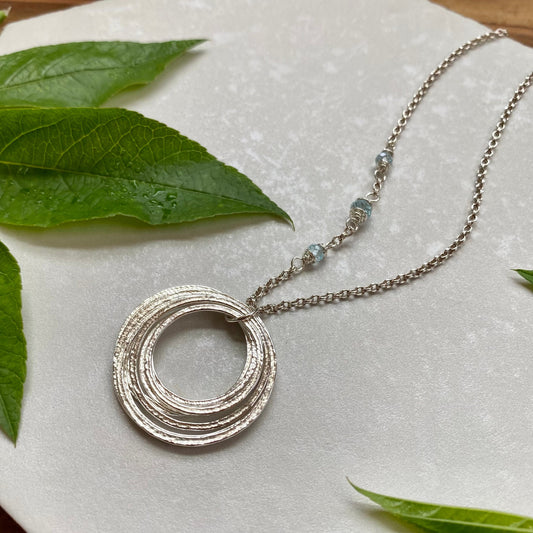 90th Birthday Necklace with Birthstones, Mid Size Sterling Silver Circles 9 Rings for 9 Decades Elegant Milestone Jewelry, 9 Circle Necklace