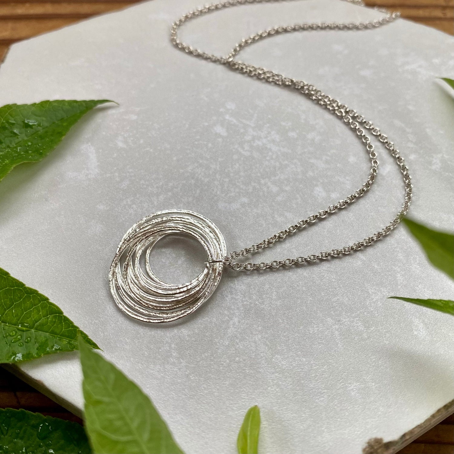 9 Circle 90th Minimalist Milestone Birthday Necklace, Sterling Silver 9 Rings Nine Decades Handcrafted Perfectly Imperfect Circle Pendant