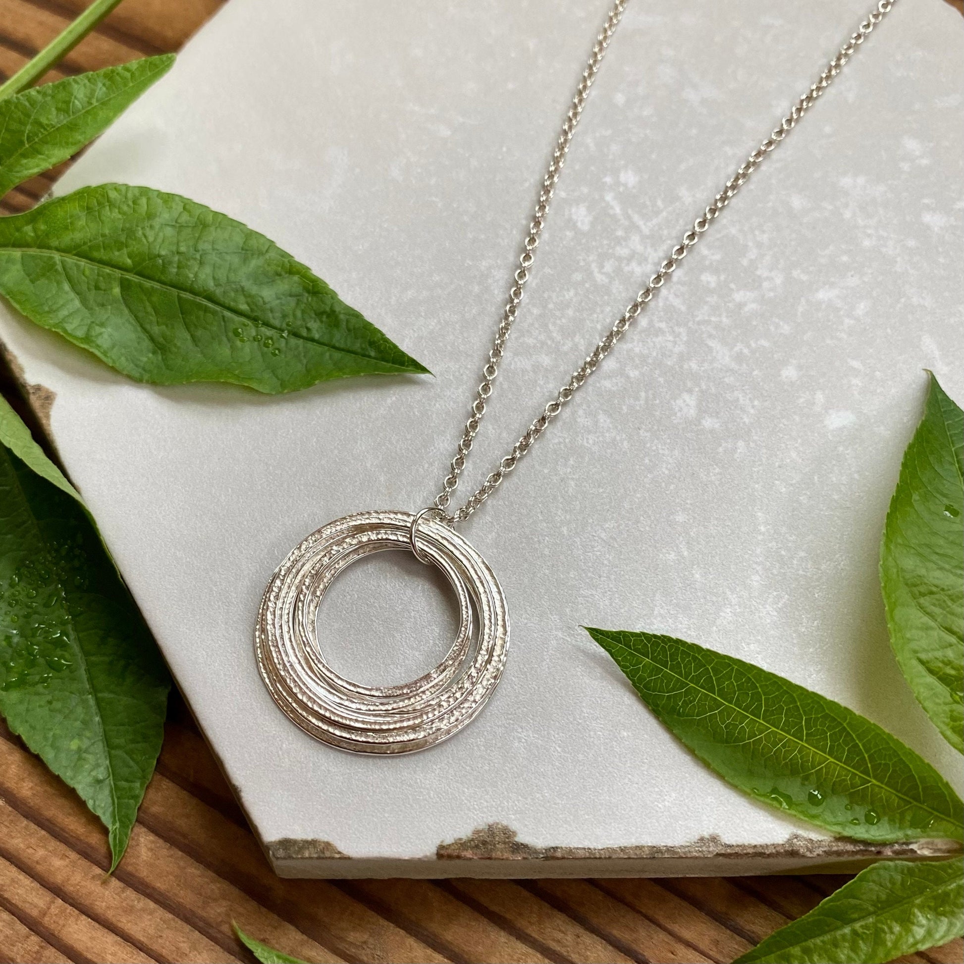 9 Circle 90th Birthday Milestone Necklace, Mid Size Handcrafted Sterling Silver Sparkly 9 Rings for 9 Decades Pendant, Meaningful Gift