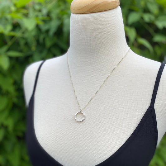Sterling Silver Double Circle Necklace, 2 Handcrafted Circles Pendant, Friendship Connection Love Gift for Her or 20th Birthday, Anniversary
