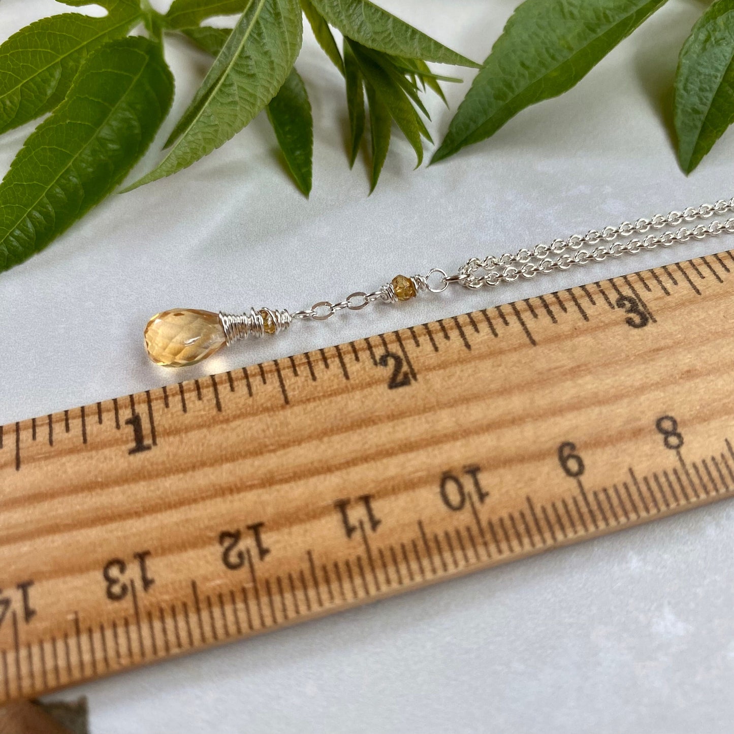 Citrine Pendant Necklace, Dainty Sterling Silver Yellow Gemstone Teardrop Necklace, November Birthstone Citrine Jewelry, Simple Boho Style