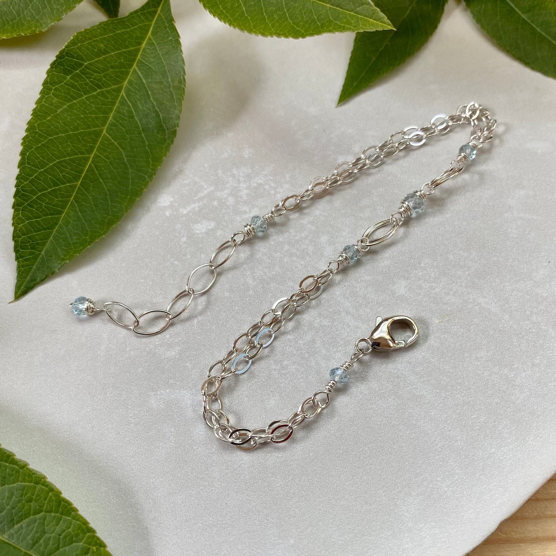 Blue Topaz Bracelet, Sterling Silver Beaded Blue Gemstone Birthstone, Elegant Bohemian Birthday Gift for December