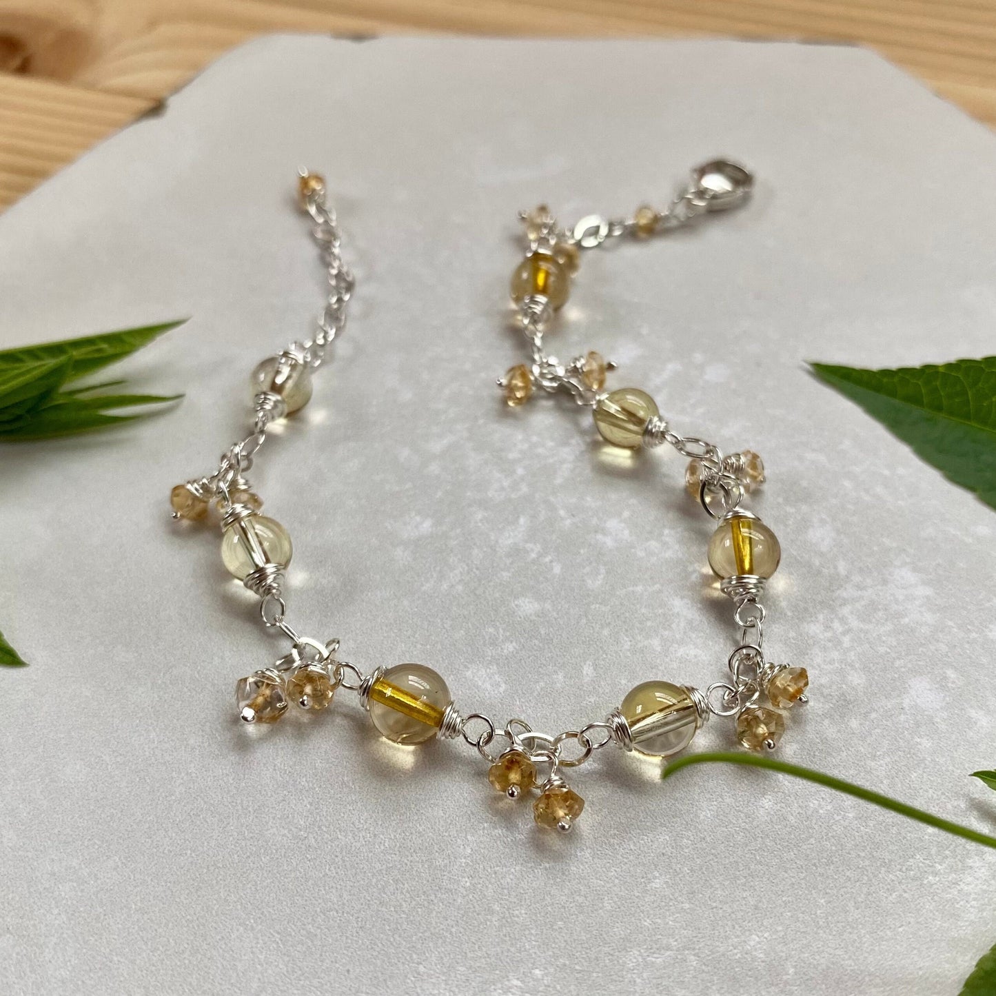 Citrine Bracelet, Sterling Silver Beaded Golden Yellow Gemstone Birthstone Elegant Bohemian Birthday Gift for November