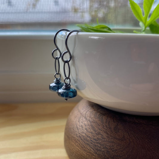 Kyanite Earrings, Blue Gemstone Sterling Silver Everyday Simple Elegant Small Drop Dangle Leverback or French Ear Wires, Oxidized or Bright