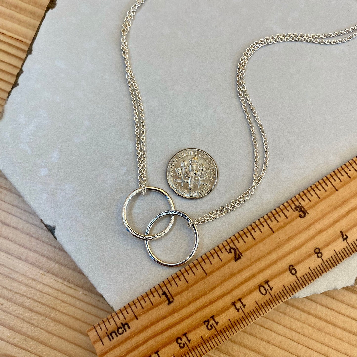 Interlocking Circle Necklace, Equally Sized Sterling Silver Infinity Necklace, 2 Connected Hammered Rings, Best Friend or Anniversary Gift