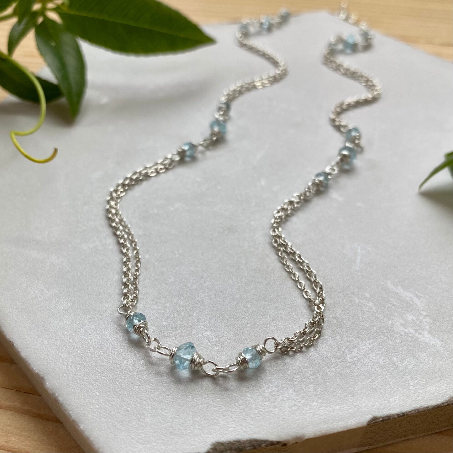 Birthstone Chain Necklace with Your Choice of Gemstones, Sterling Silver Elegant Double Chain Layering Necklace