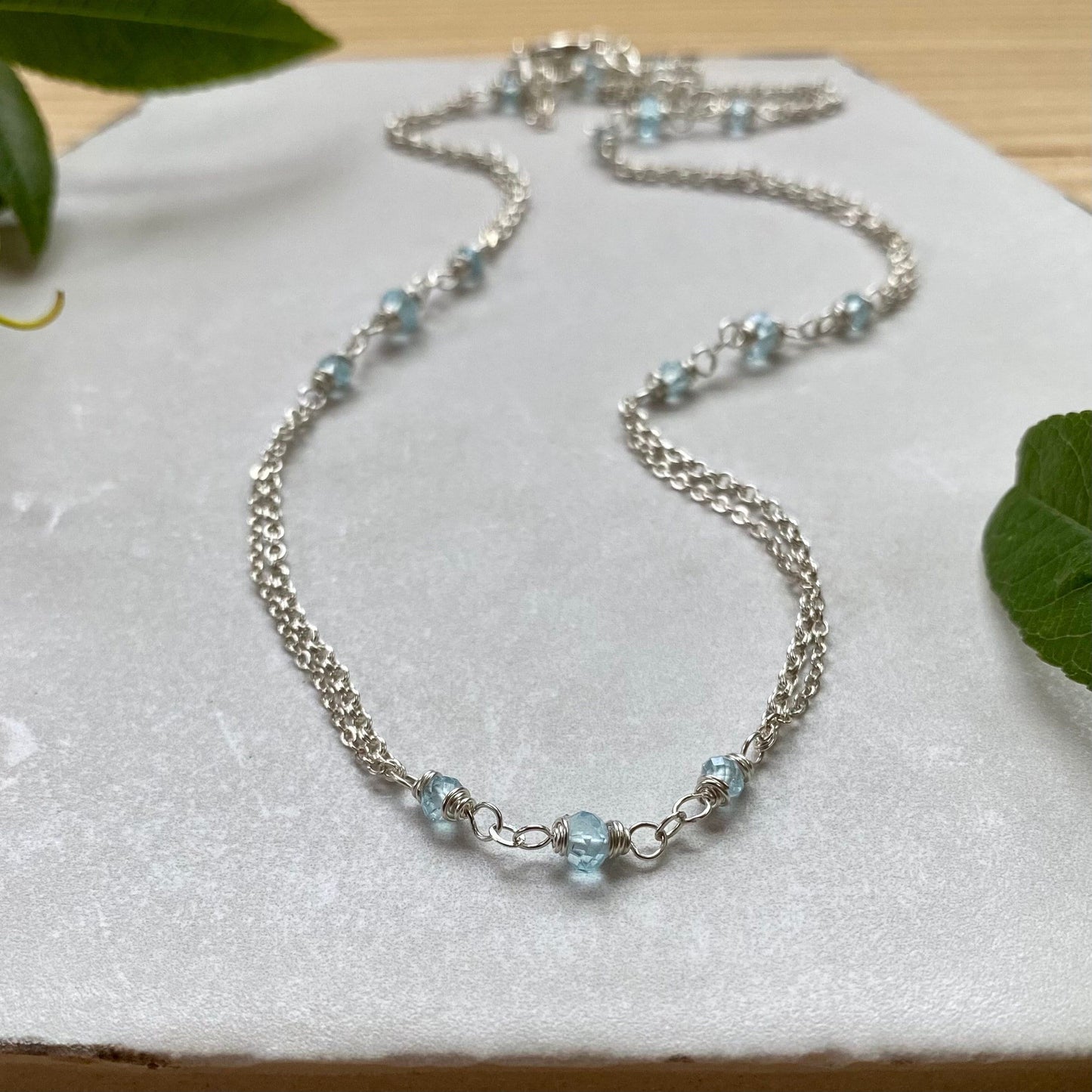 Birthstone Chain Necklace with Your Choice of Gemstones, Sterling Silver Elegant Double Chain Layering Necklace