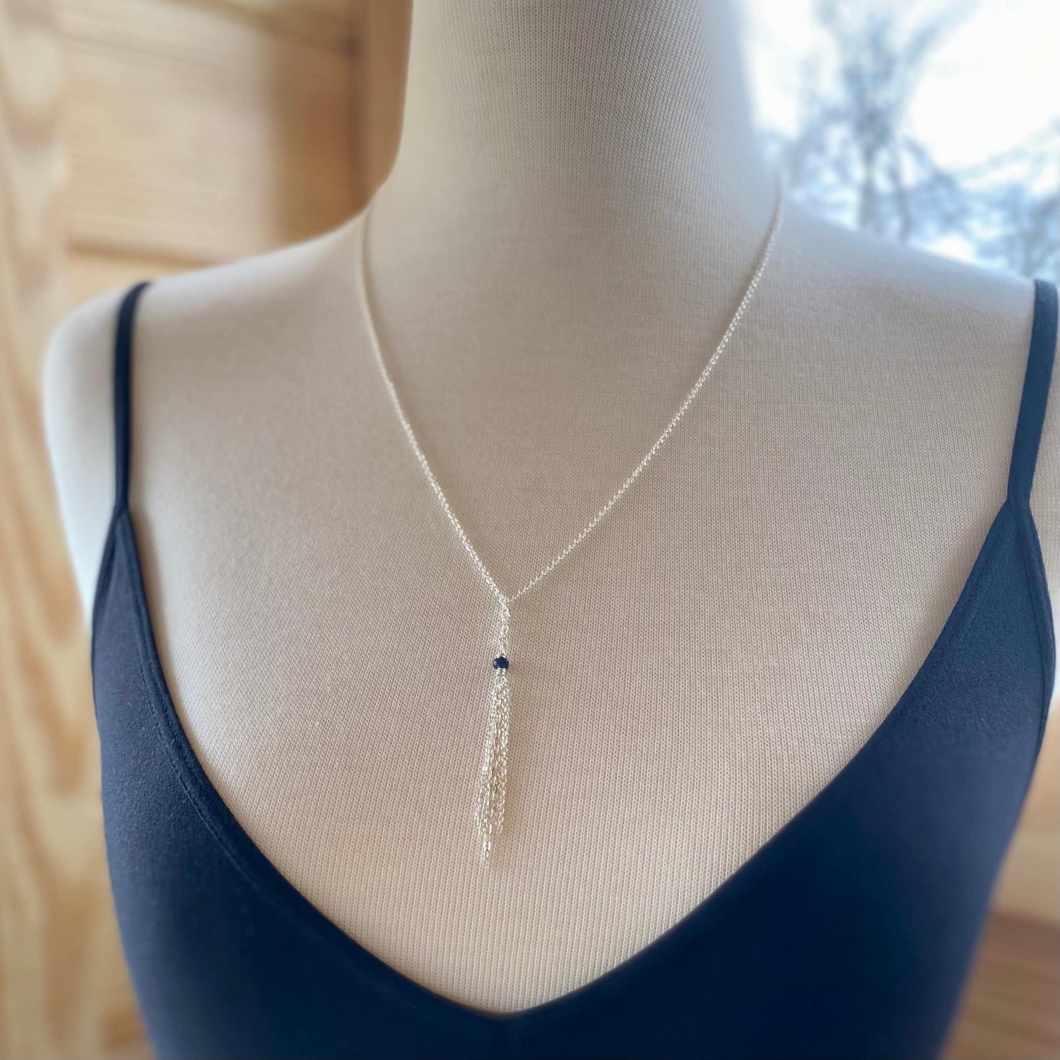 Sterling Silver Fringe Chain Necklace with Birthstone, Elegant Mixed Chain Gemstone Pendant, Handcrafted Birthday Gift Sister Friend Mother