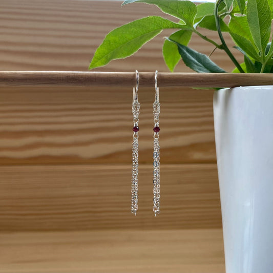 Sterling Silver Fringe Chain Earrings with Birthstone, Elegant Mixed Chain Fringe Dangle Drop, Handcrafted Birthday Gift Sister Friend Mom