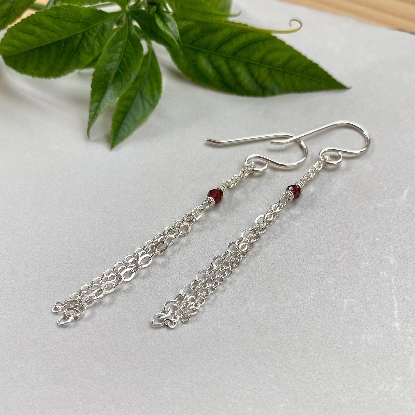 Sterling Silver Fringe Chain Earrings with Birthstone, Elegant Mixed Chain Fringe Dangle Drop, Handcrafted Birthday Gift Sister Friend Mom